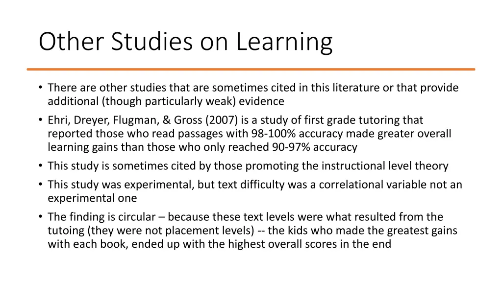 other studies on learning