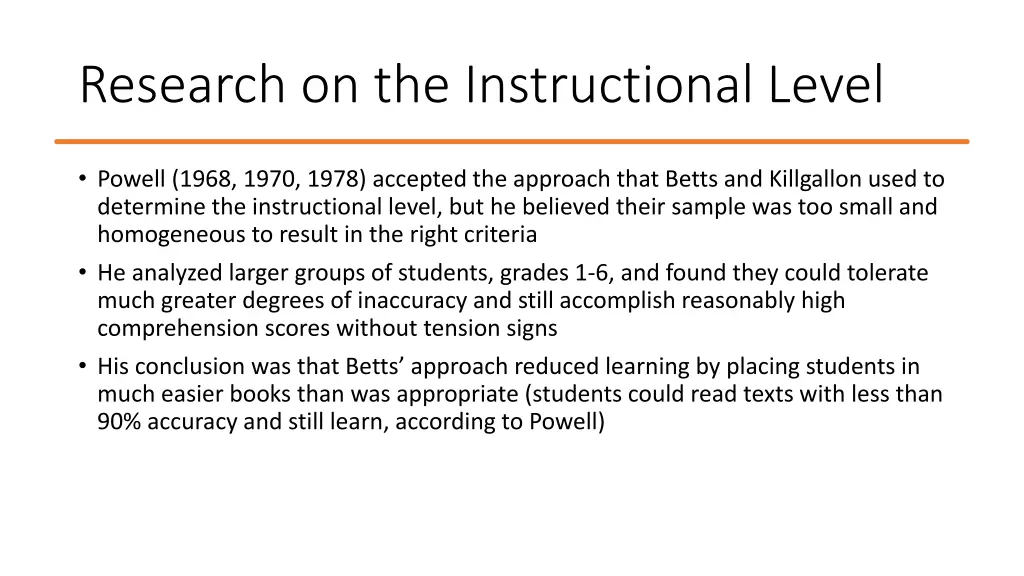 research on the instructional level