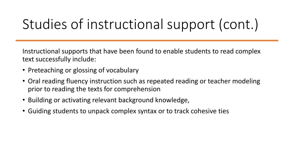 studies of instructional support cont