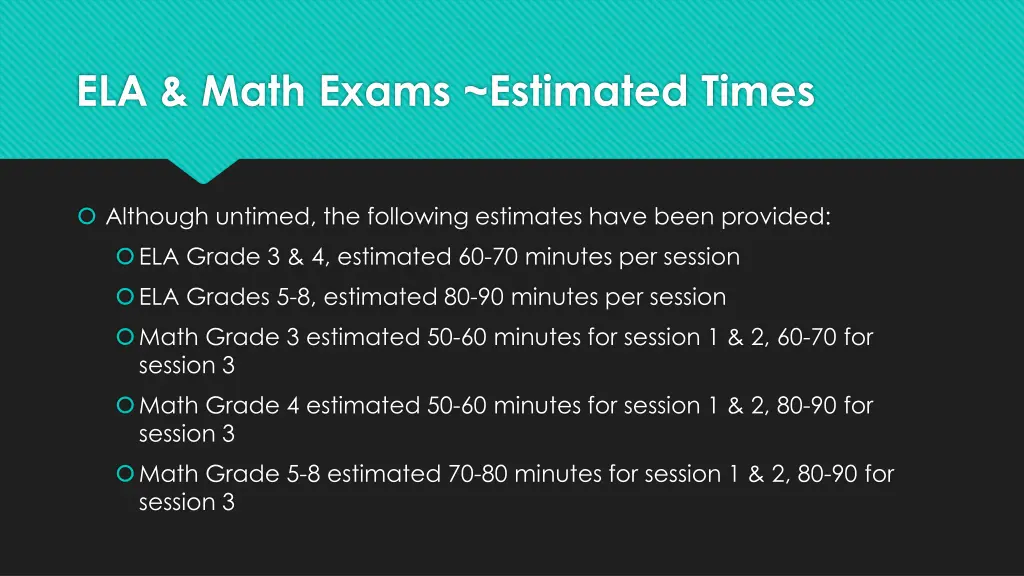 ela math exams estimated times