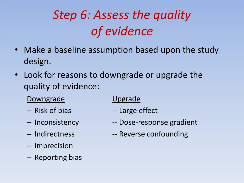 step 6 assess the quality of evidence 17