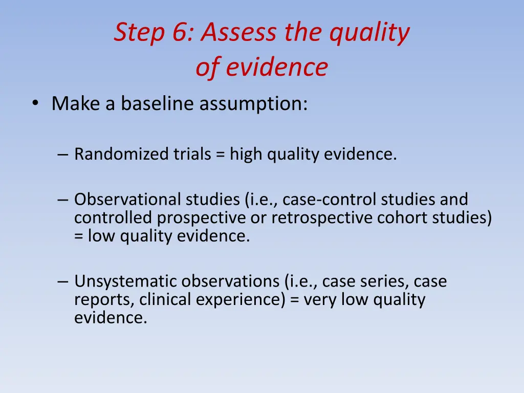 step 6 assess the quality of evidence make