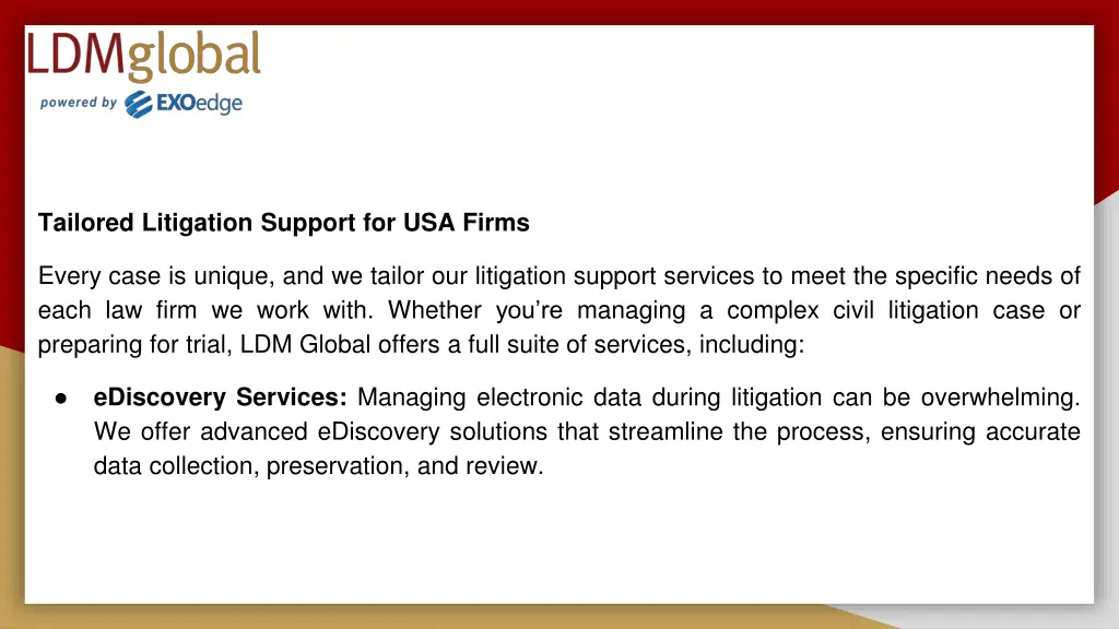 tailored litigation support for usa firms