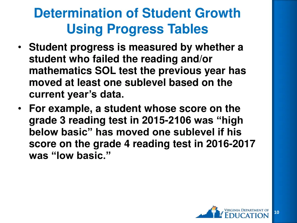 determination of student growth using progress