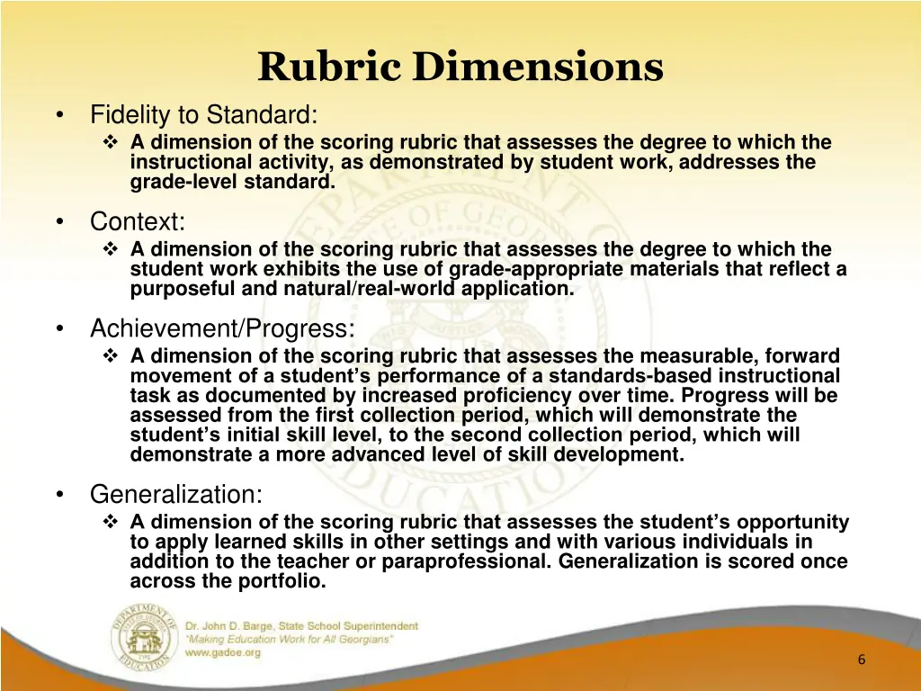 rubric dimensions fidelity to standard