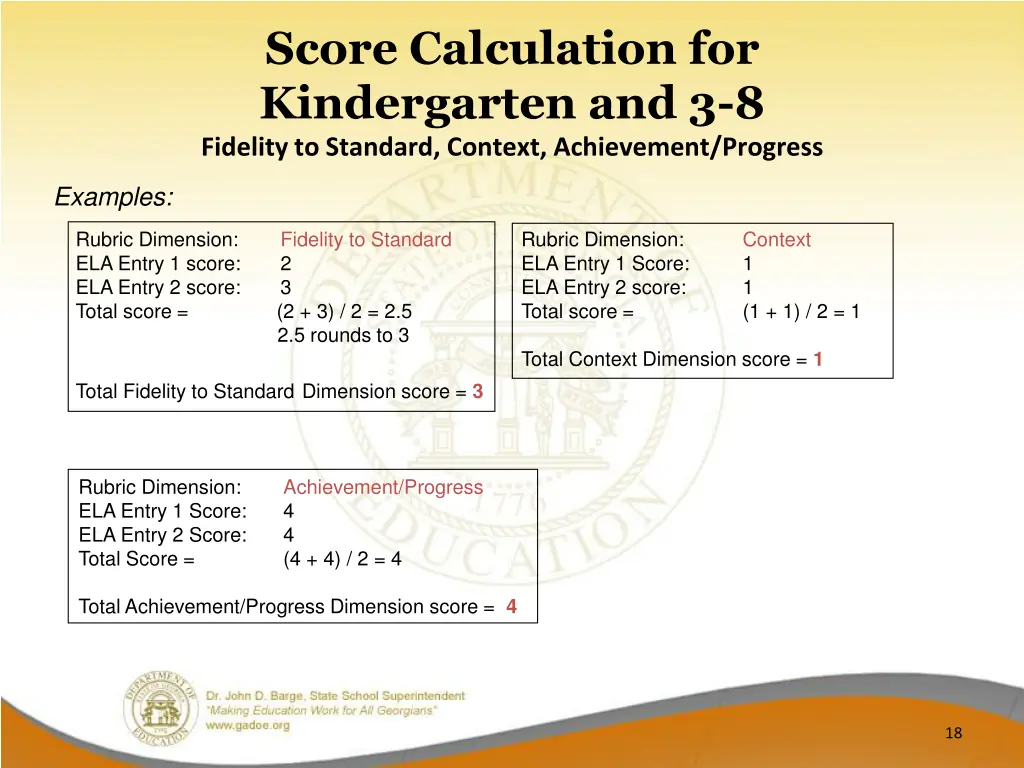 score calculation for kindergarten 1