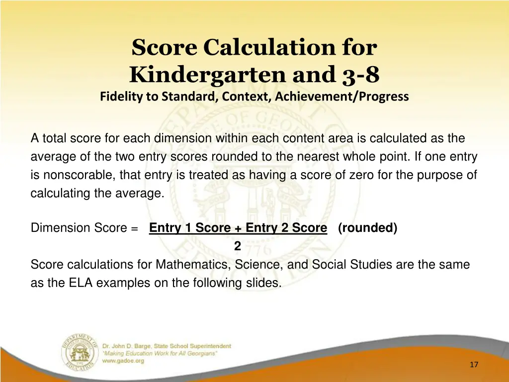 score calculation for kindergarten