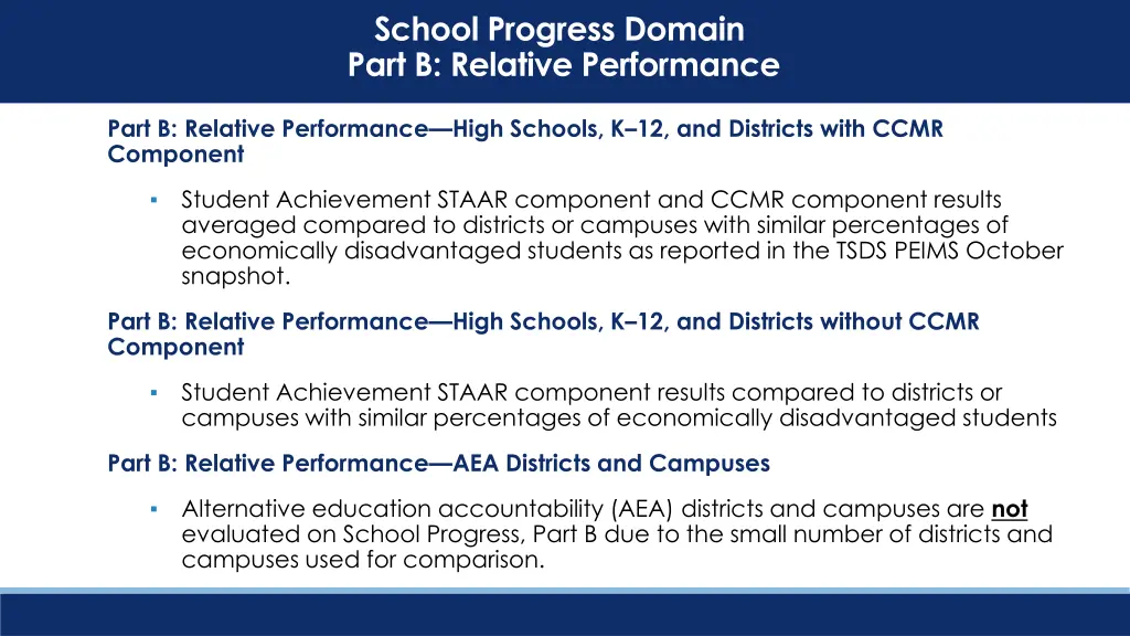 school progress domain part b relative performance