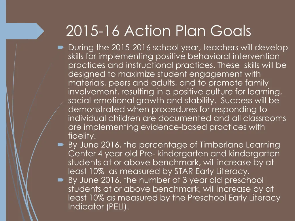 2015 16 action plan goals during the 2015 2016