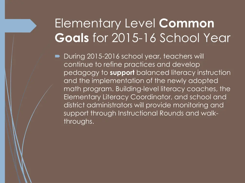 elementary level common goals for 2015 16 school