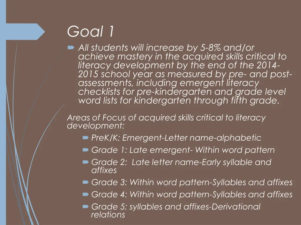 goal 1 all students will increase