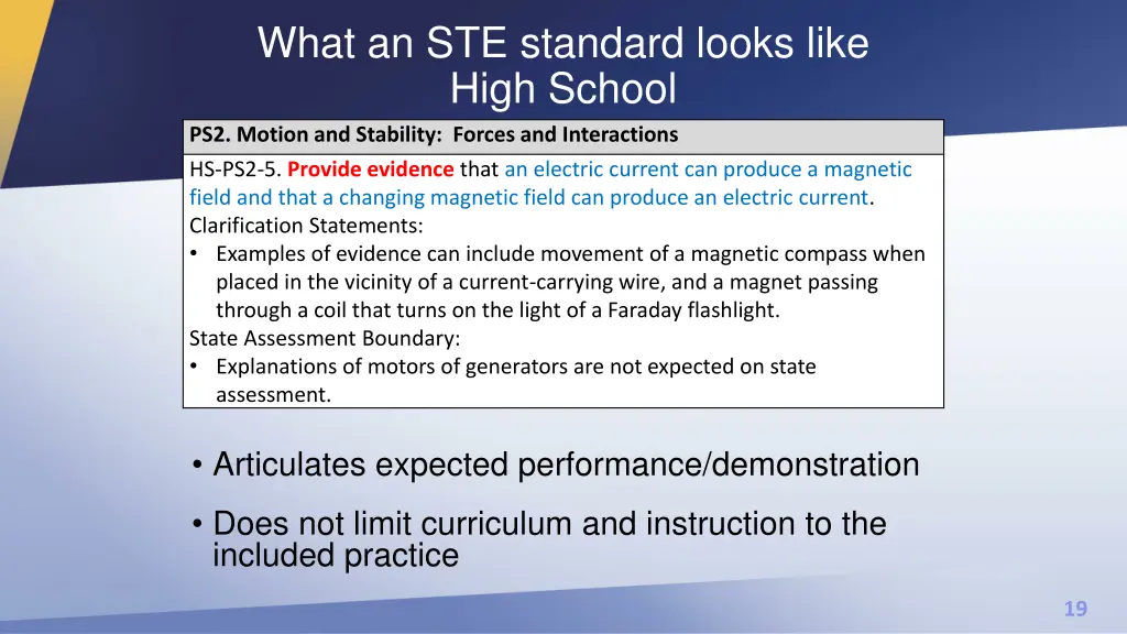 what an ste standard looks like high school
