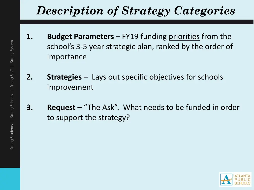 description of strategy categories