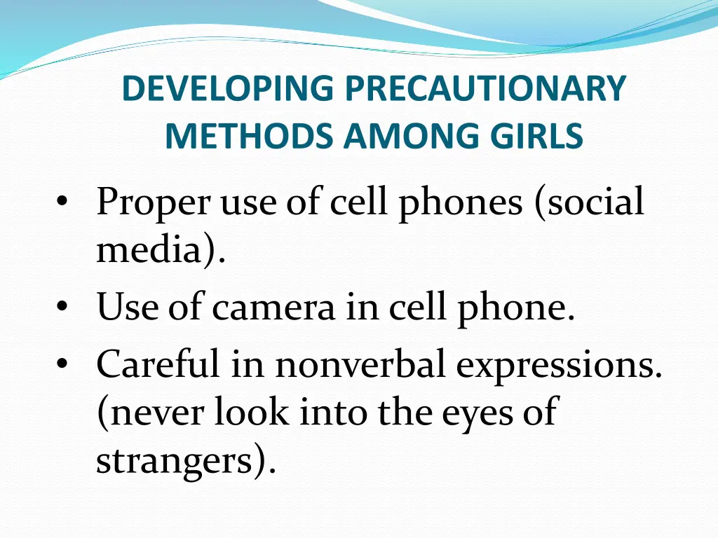 developing precautionary methods among girls