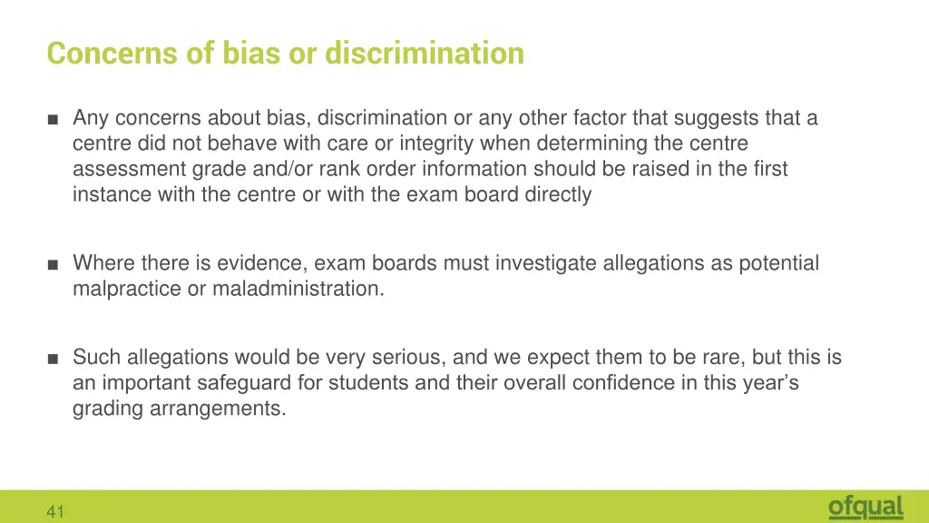 concerns of bias or discrimination