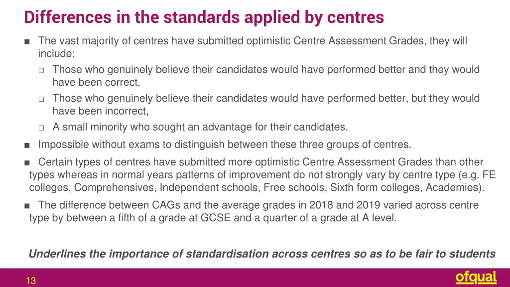 differences in the standards applied by centres