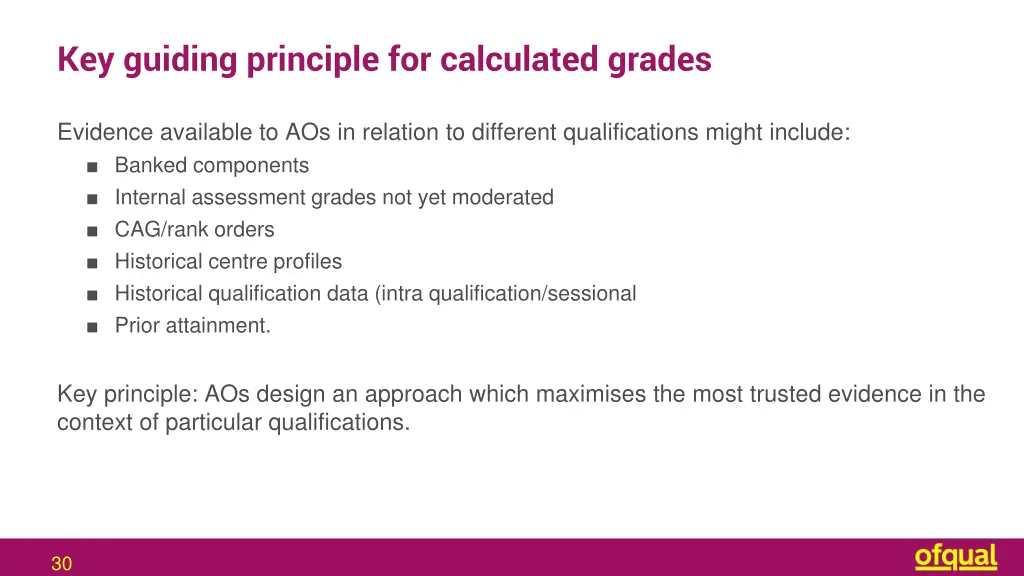 key guiding principle for calculated grades