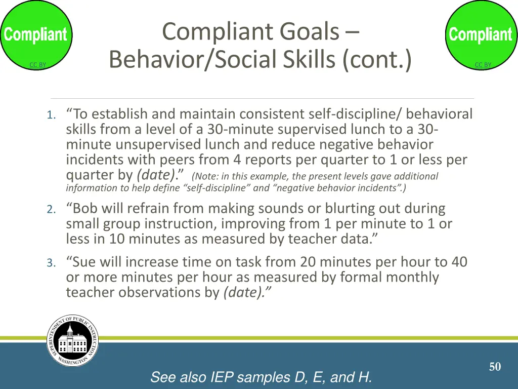 compliant goals behavior social skills cont