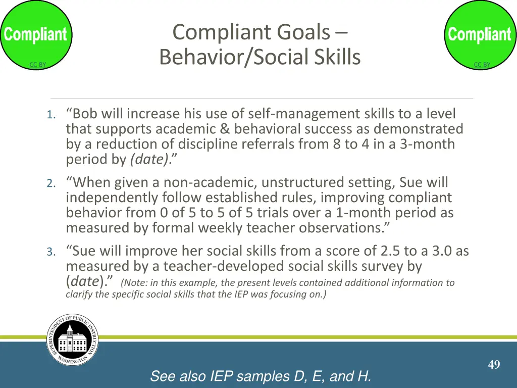 compliant goals behavior social skills