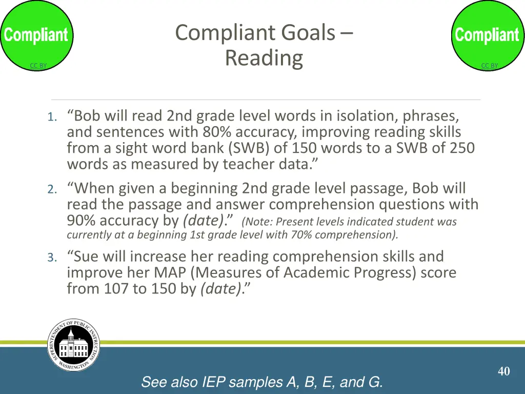 compliant goals reading