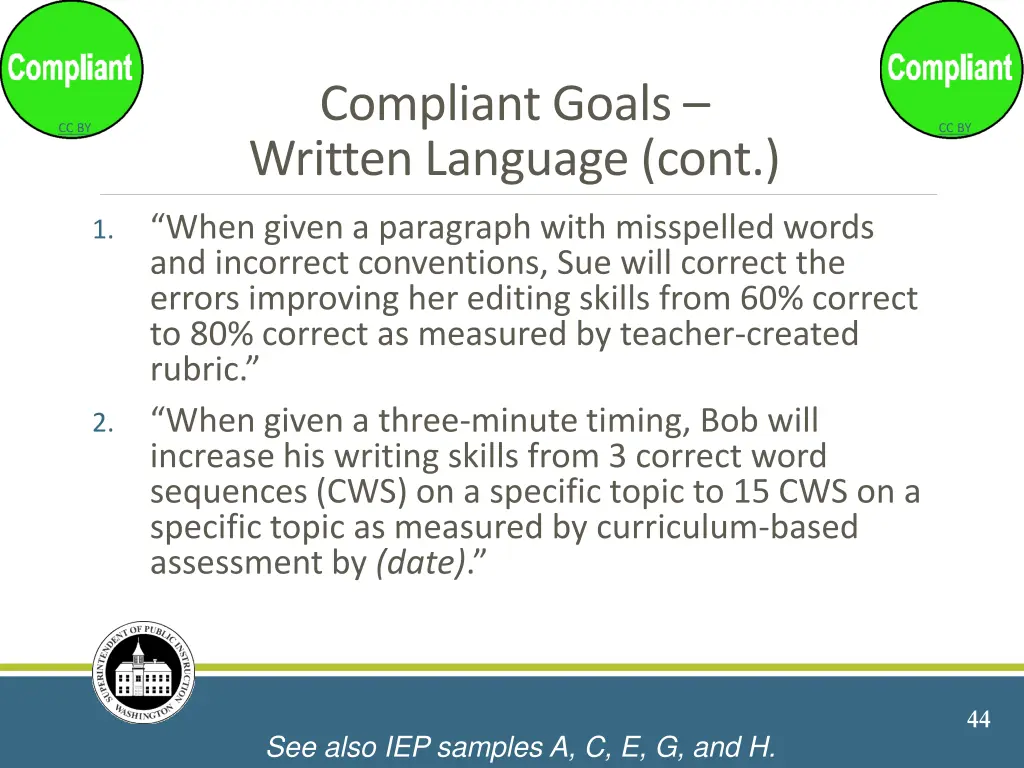 compliant goals written language cont