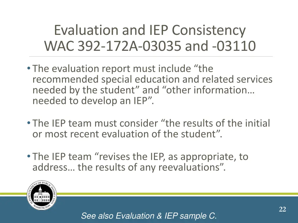 evaluation and iep consistency wac 392 172a 03035