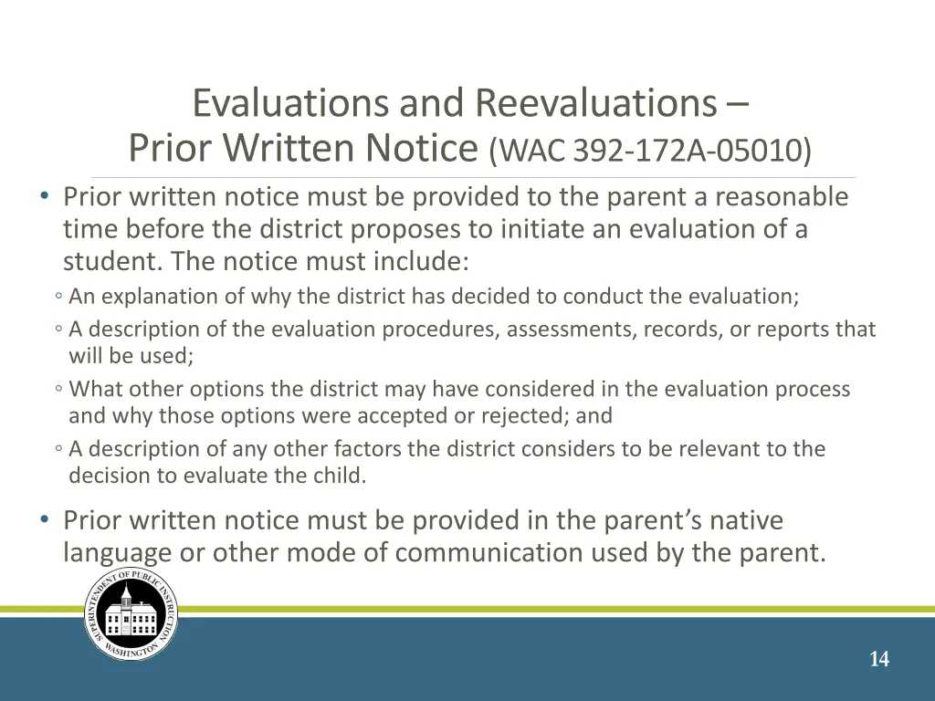 evaluations and reevaluations prior written