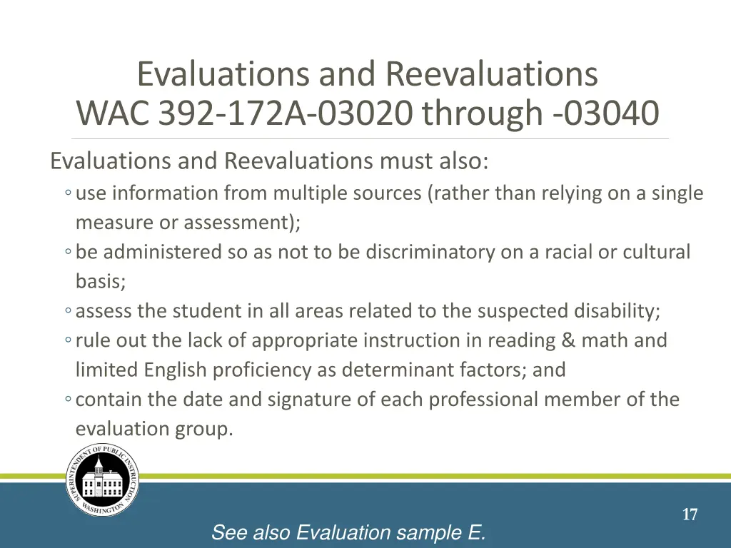 evaluations and reevaluations wac 392 172a 03020