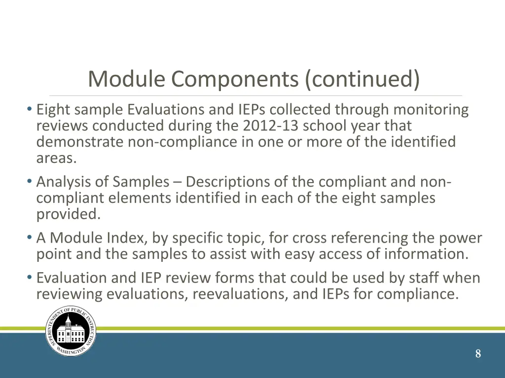 module components continued eight sample