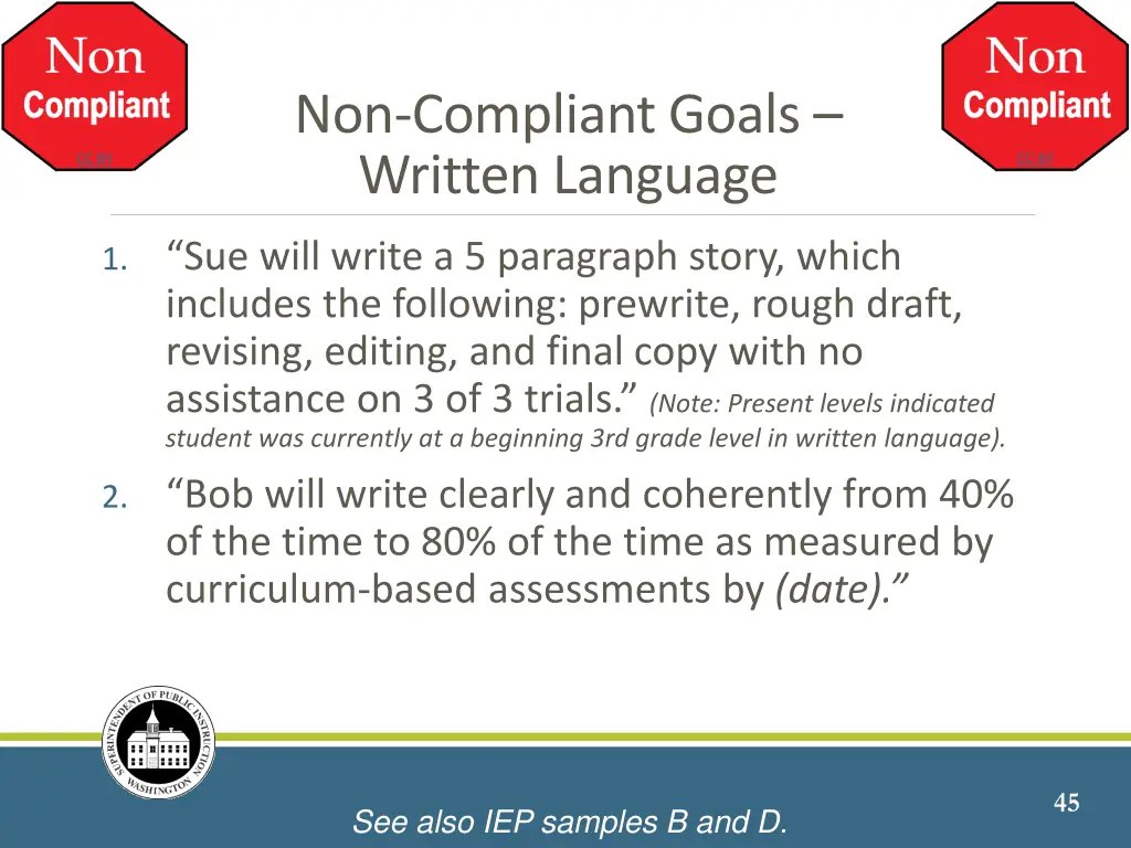 non compliant goals written language