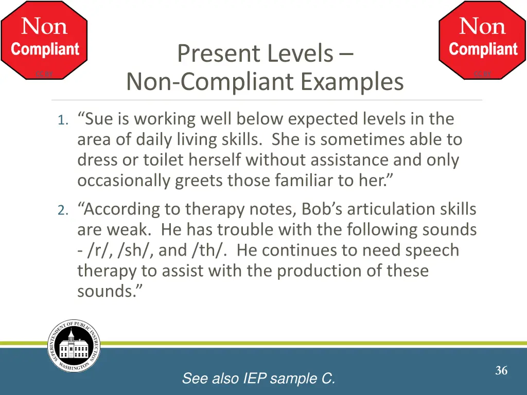 present levels non compliant examples 1