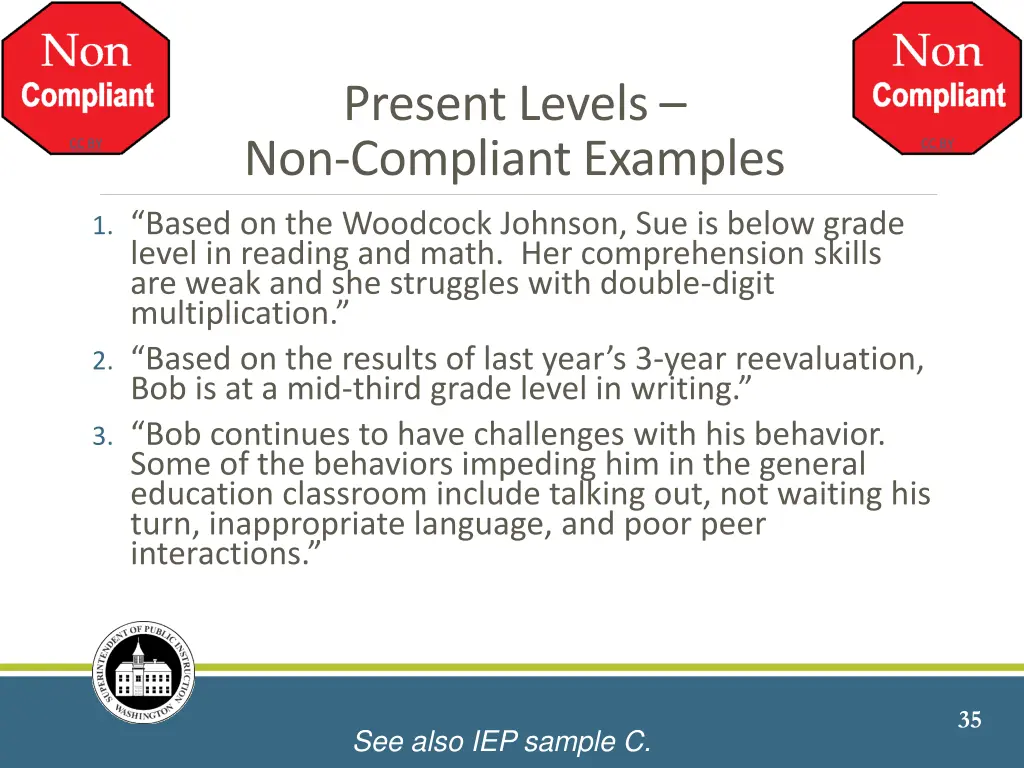 present levels non compliant examples