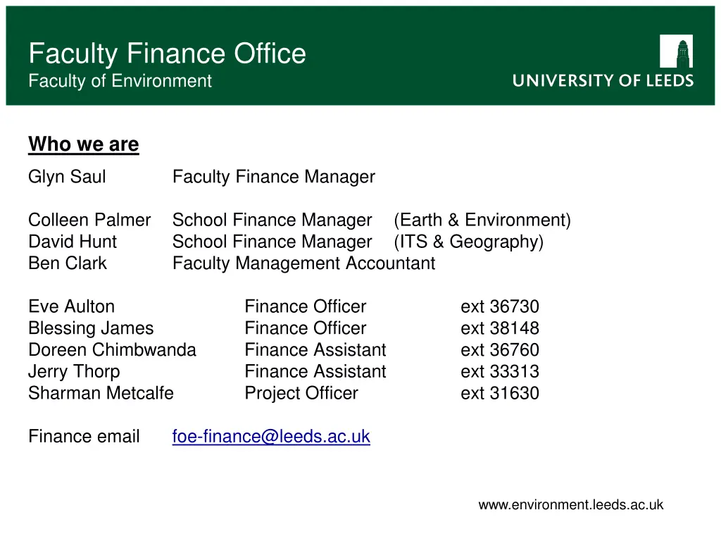 faculty finance office faculty of environment 1