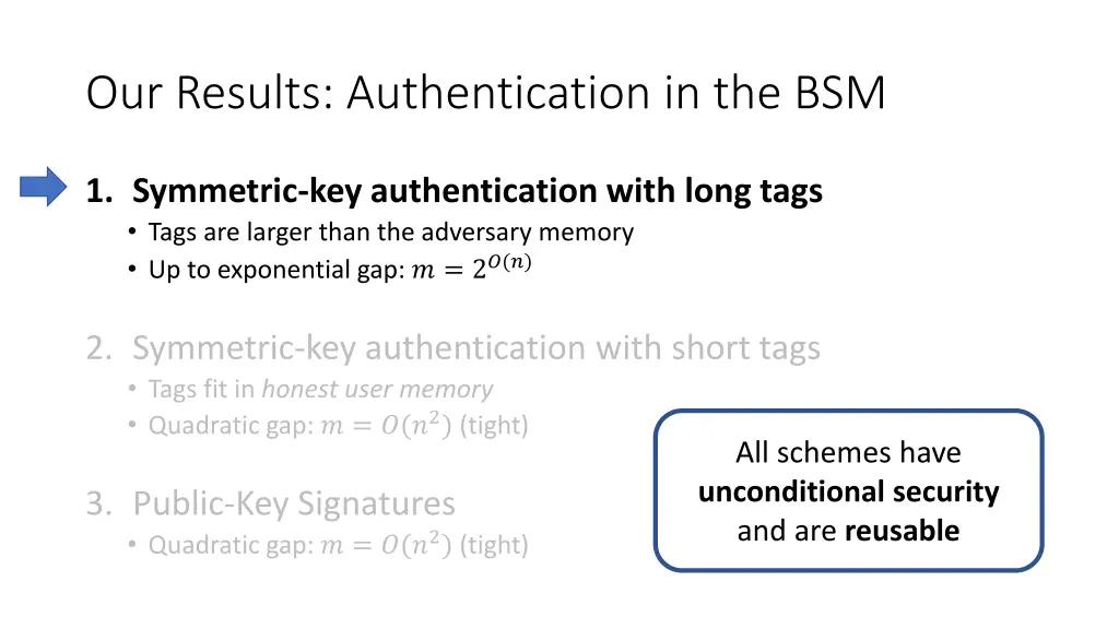 our results authentication in the bsm 1