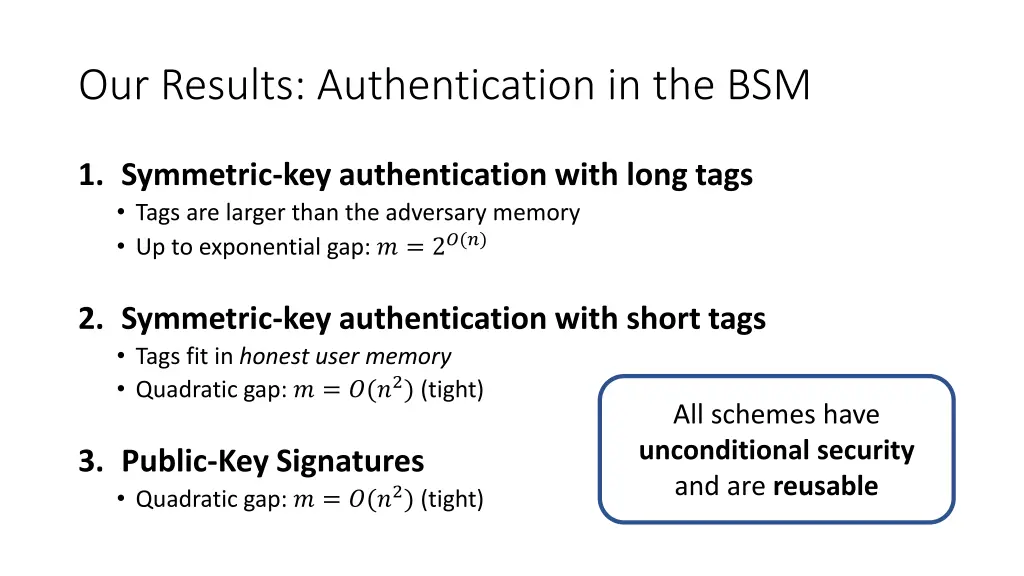 our results authentication in the bsm