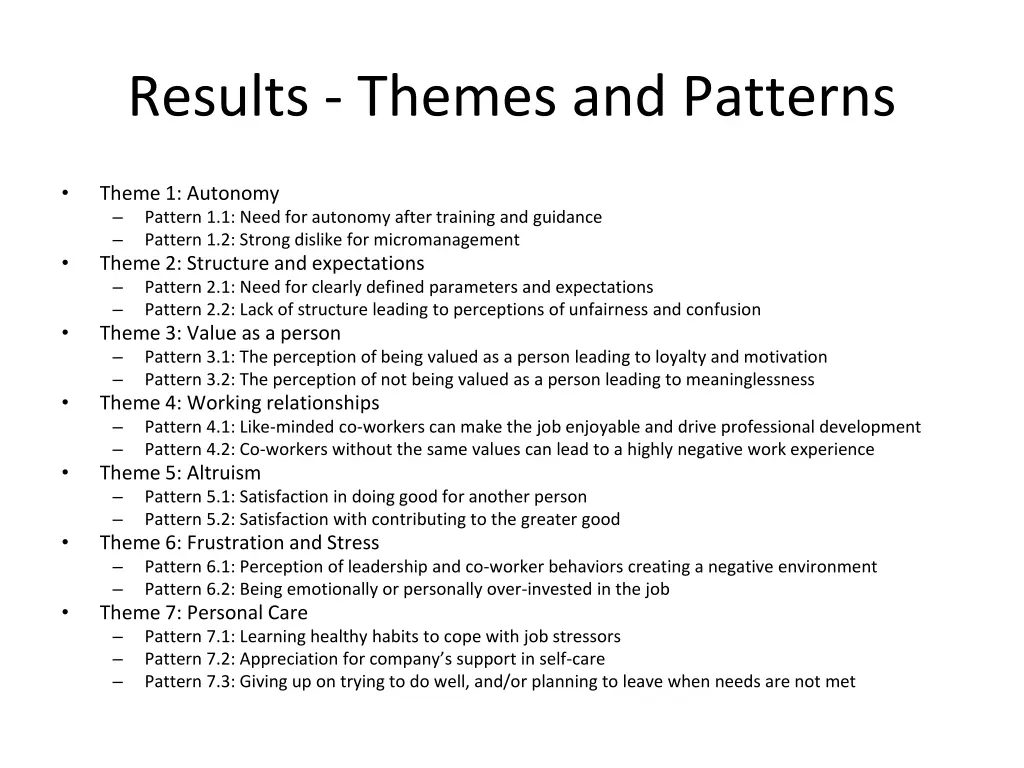 results themes and patterns