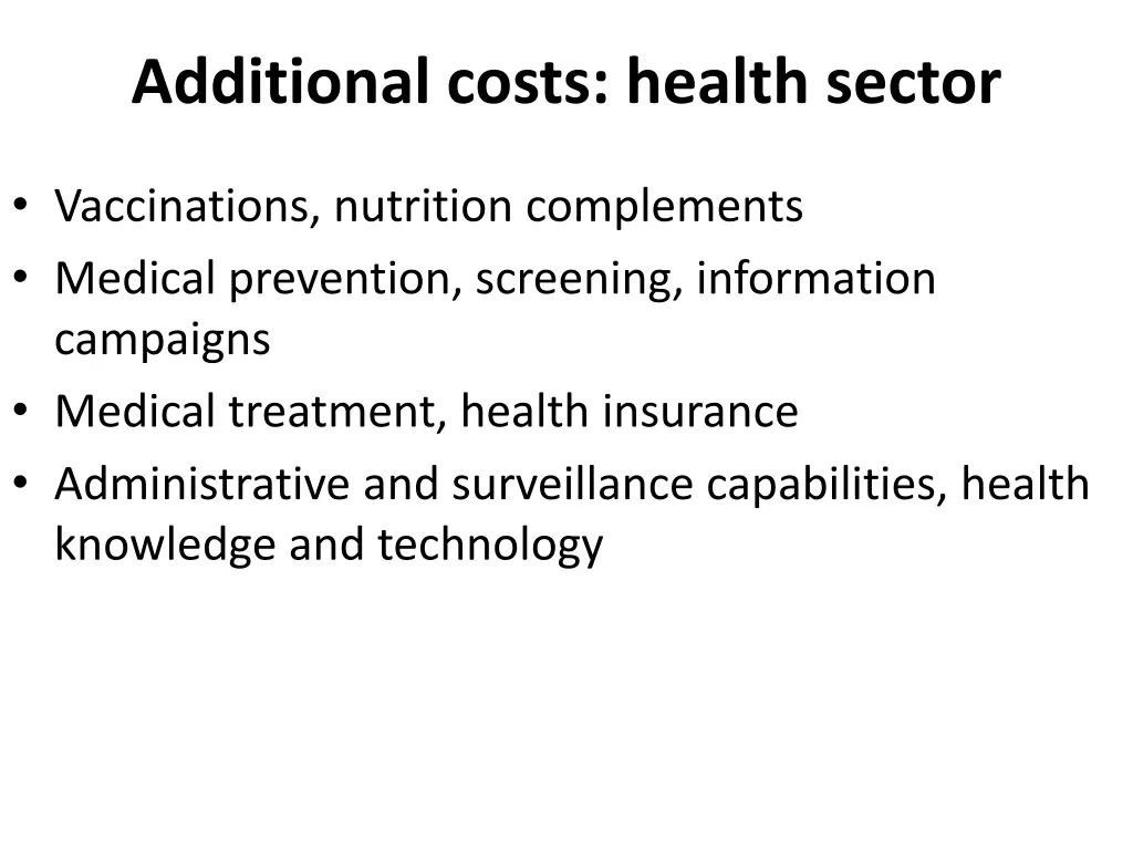 additional costs health sector