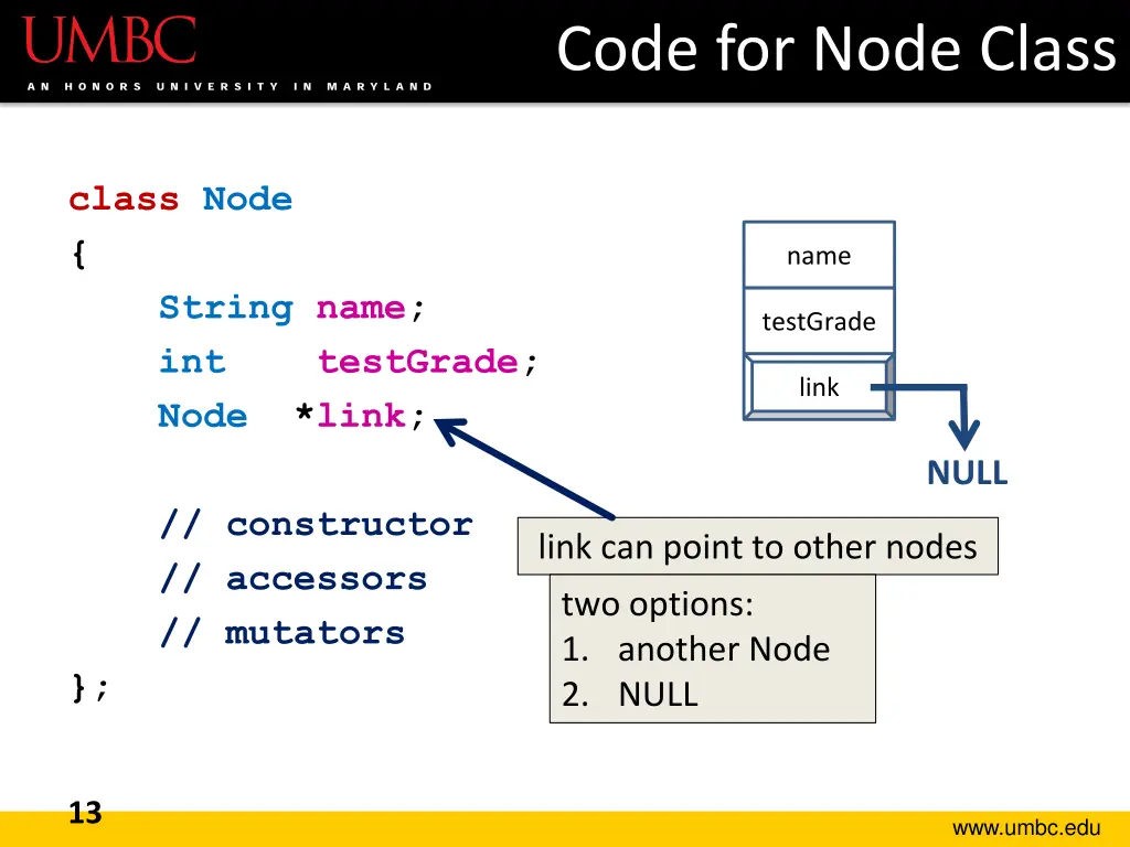 code for node class