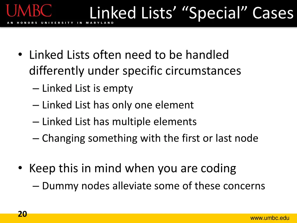 linked lists special cases