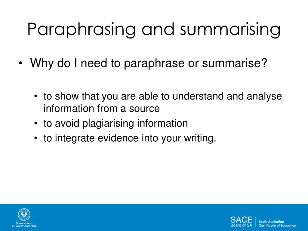 paraphrasing and summarising