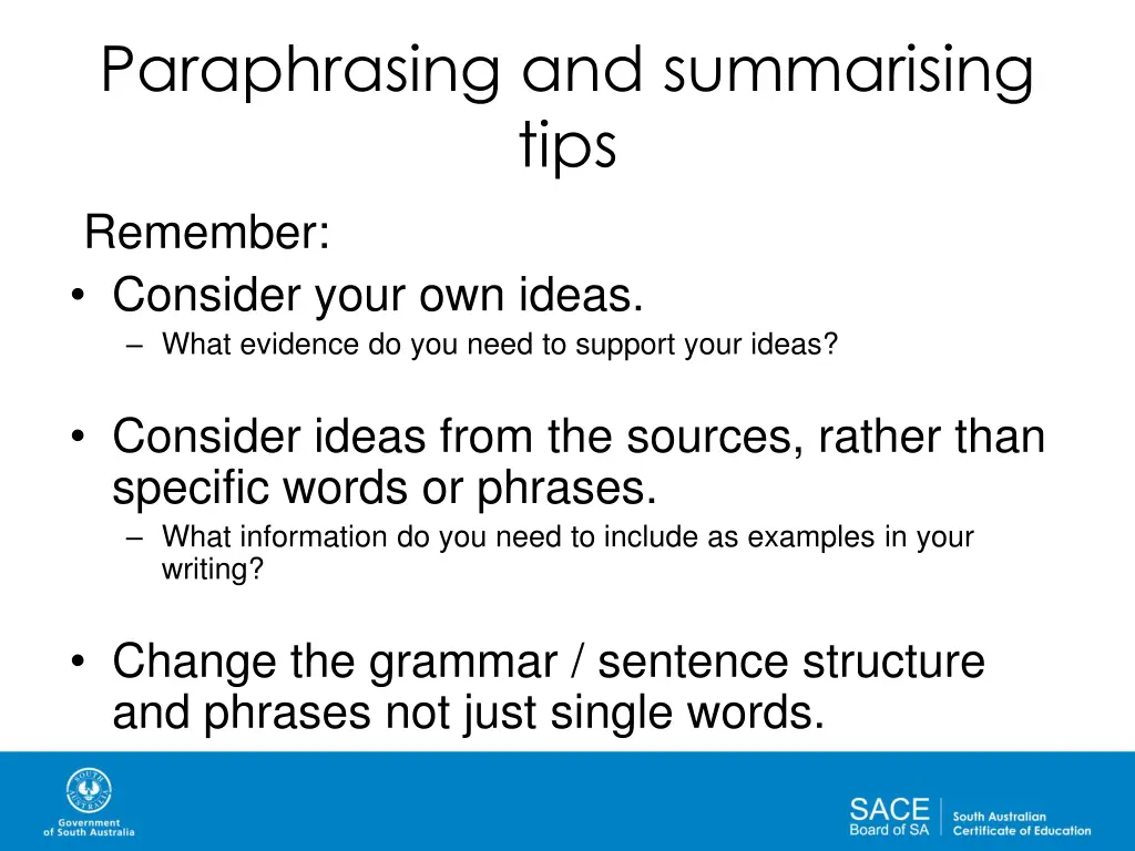 paraphrasing and summarising tips