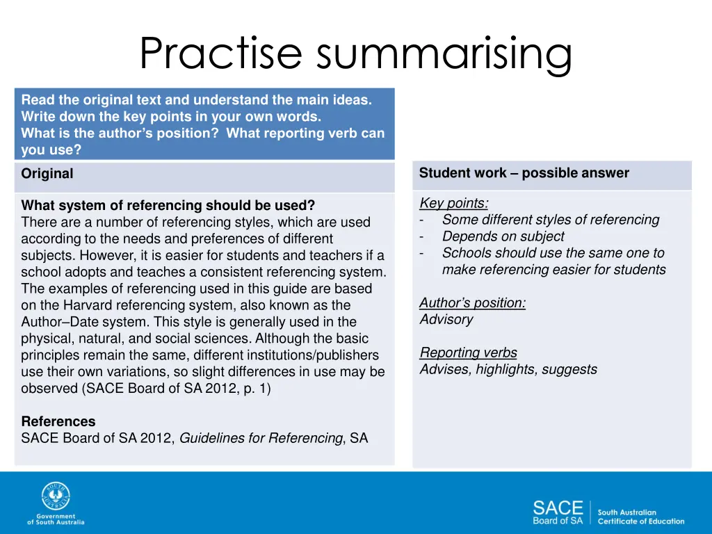 practise summarising