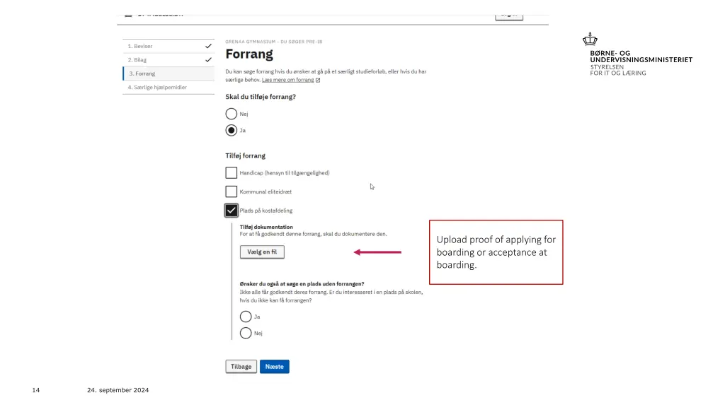 upload proof of applying for boarding