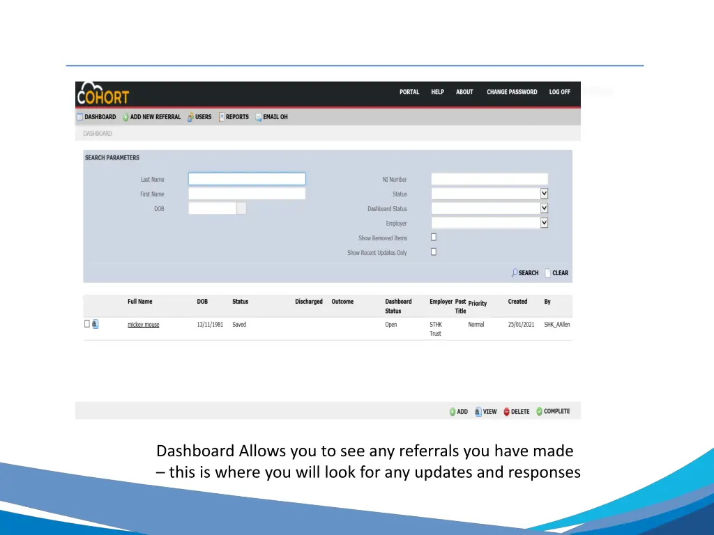 dashboard allows you to see any referrals