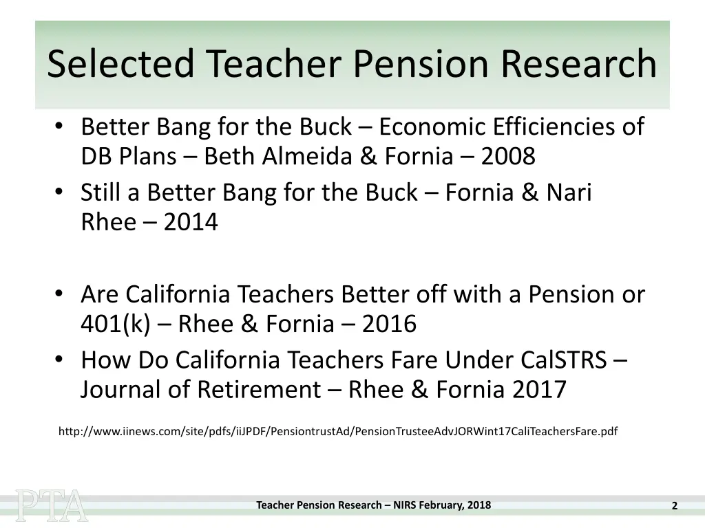 selected teacher pension research