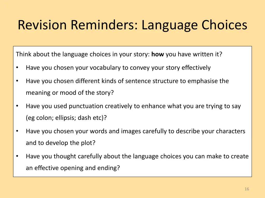 revision reminders language choices