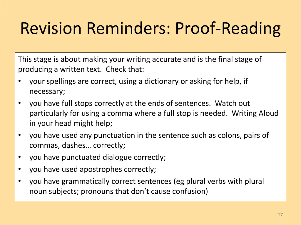 revision reminders proof reading