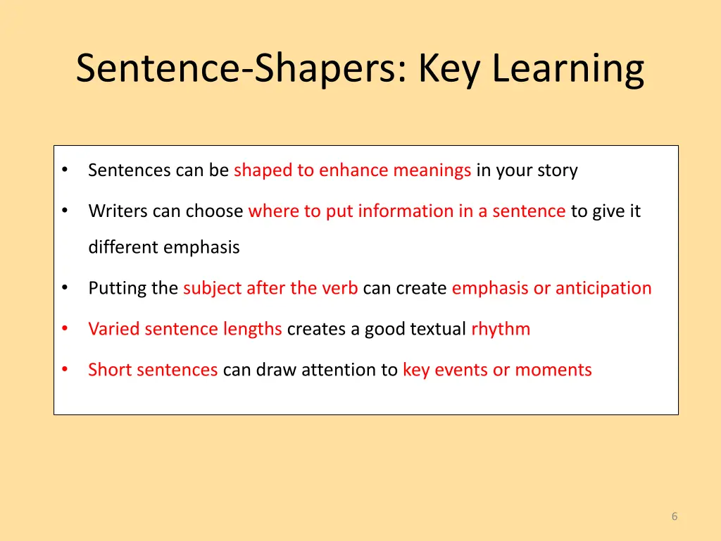 sentence shapers key learning