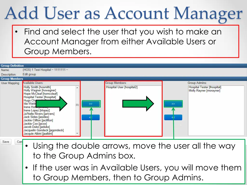 add user as account manager find and select