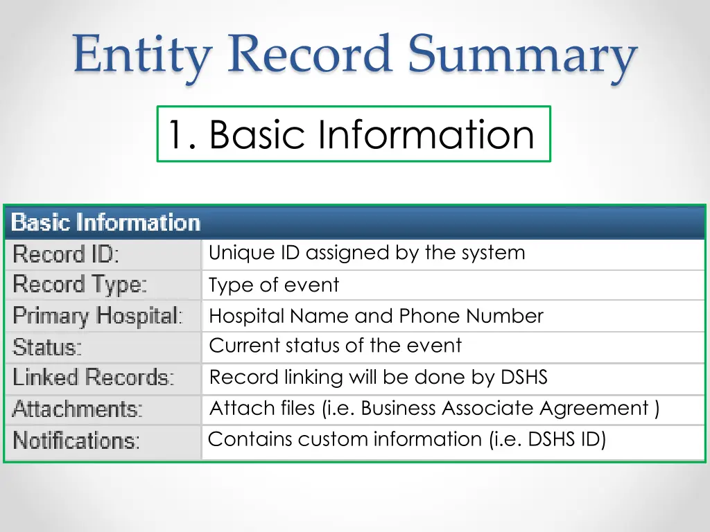 entity record summary 2